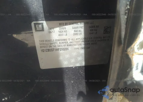 2017 Chevrolet Malibu Ls z USA, uszkodzony, nr VIN 1G1ZB5ST1HF290286